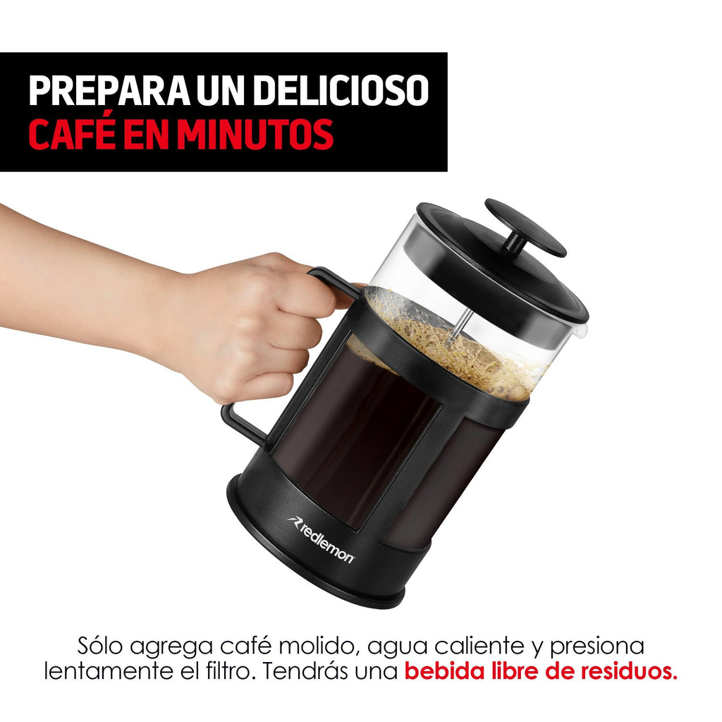 Prensa Francesa de Vidrio de 1 L para Café y Té Redlemon