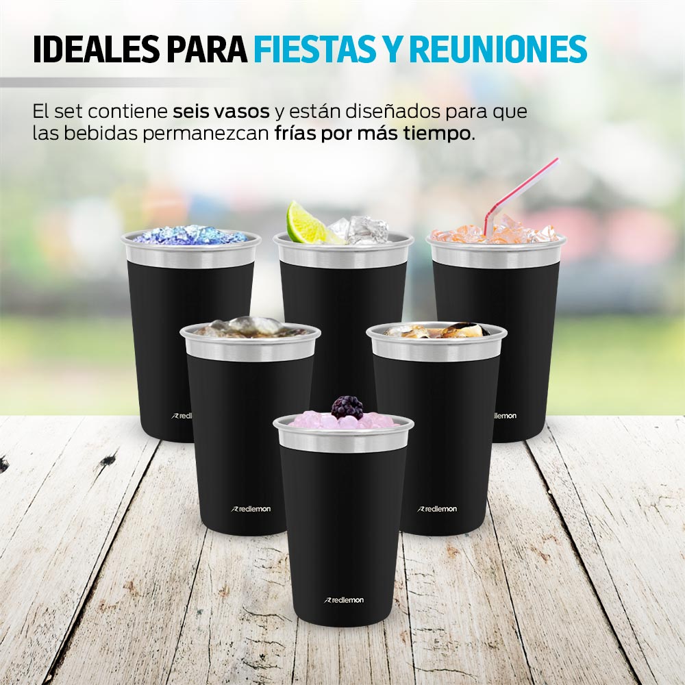 Set de 6 Vasos de Acero Inoxidable de 470 ml