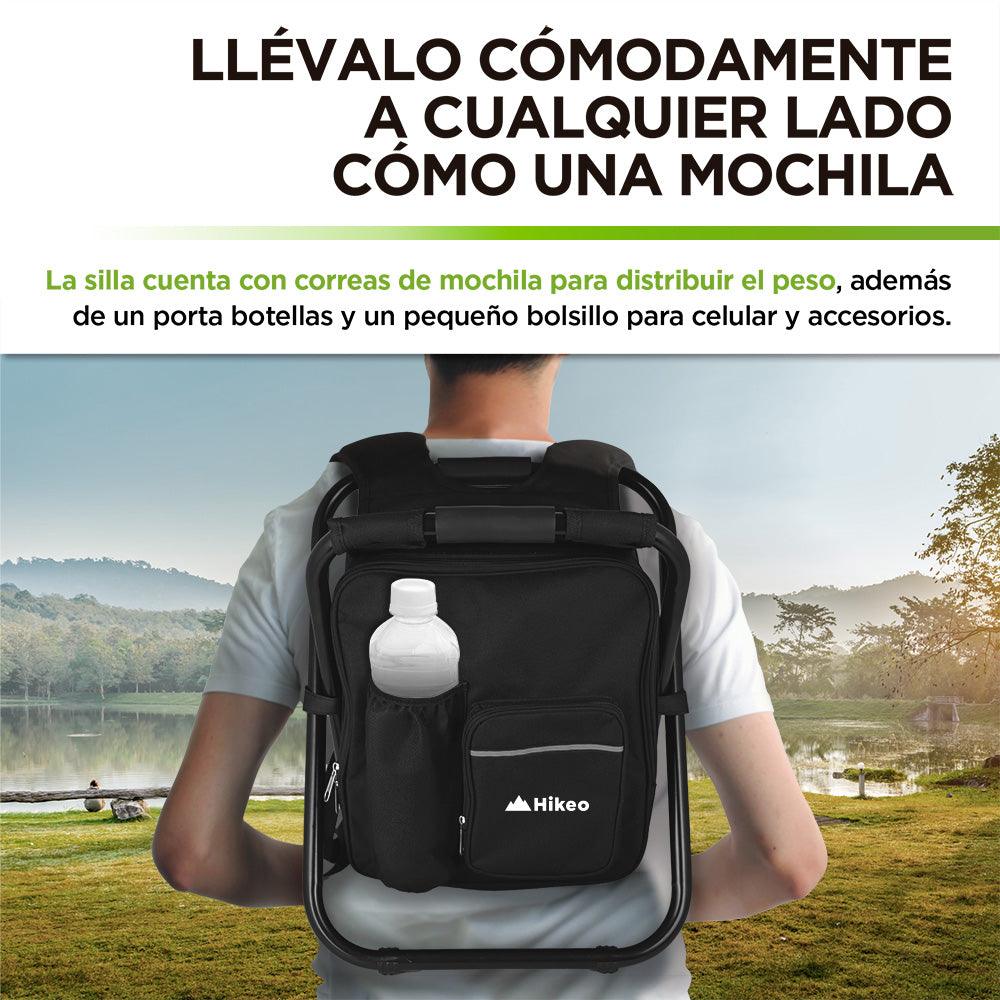 Silla Plegable Portátil tipo Mochila con Hielera de 13 Litros Banco para Pesca Hikeo