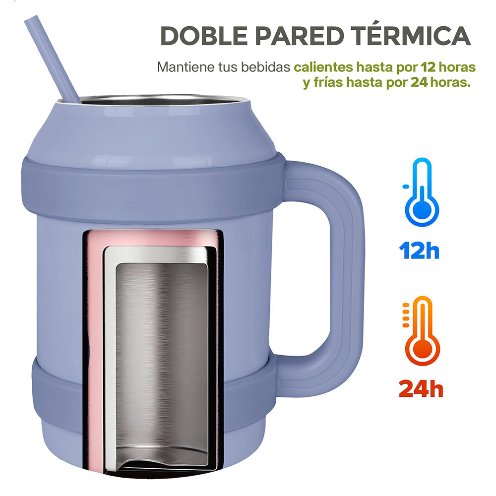 Termo de Acero Inoxidable 1.5 L con Popote y Asa HIKEO