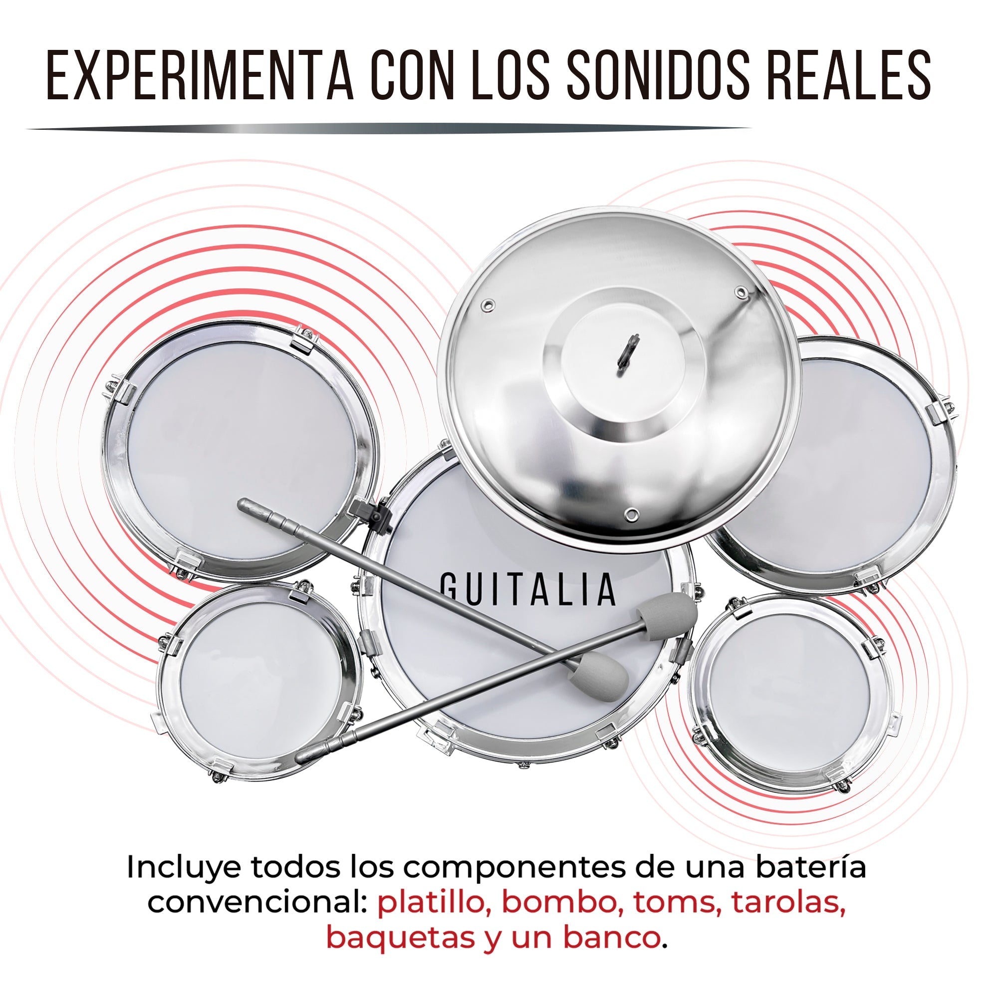 Batería Musical Infantil con Banco, Baquetas y Platillo