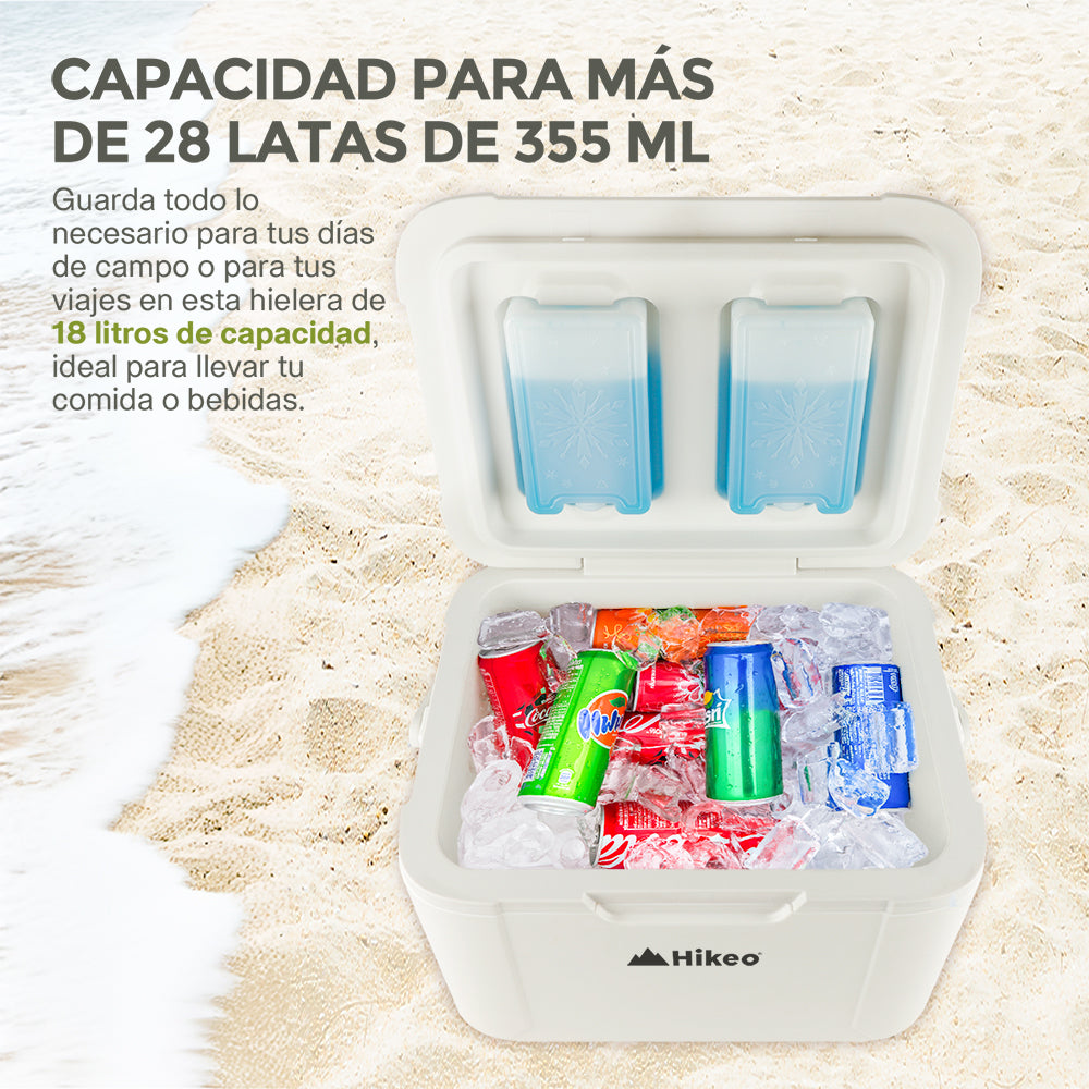Hielera Rígida de 18 L para 28 Latas con Bloques Fríos HIKEO