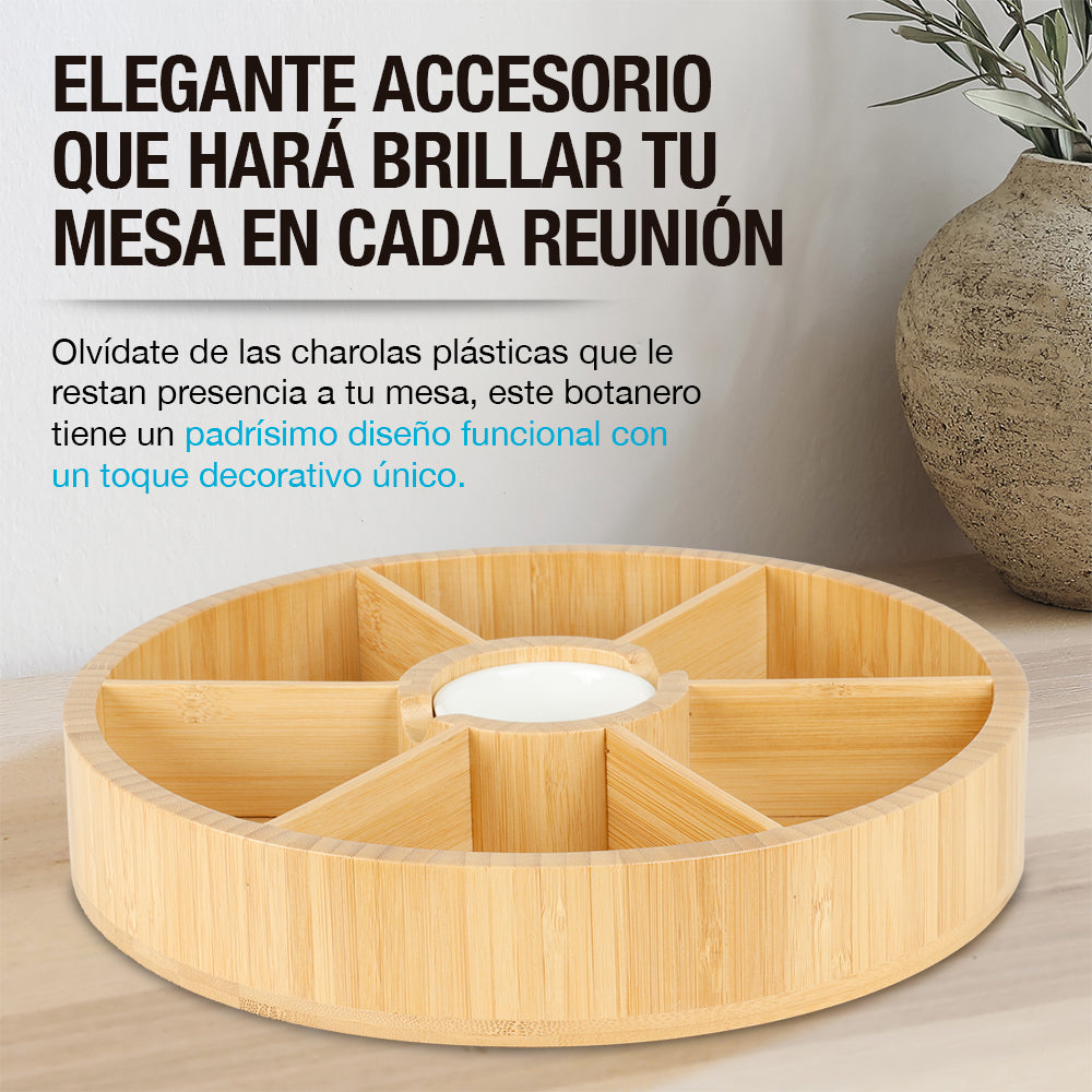 Botanero Giratorio de Bambú con Salsero de Cerámica