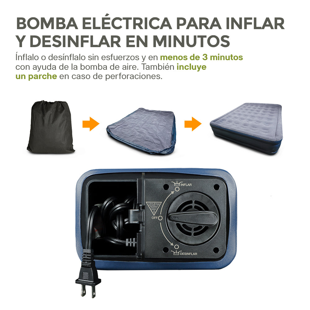 Colchón Inflable Matrimonial con Bomba Eléctrica HIKEO