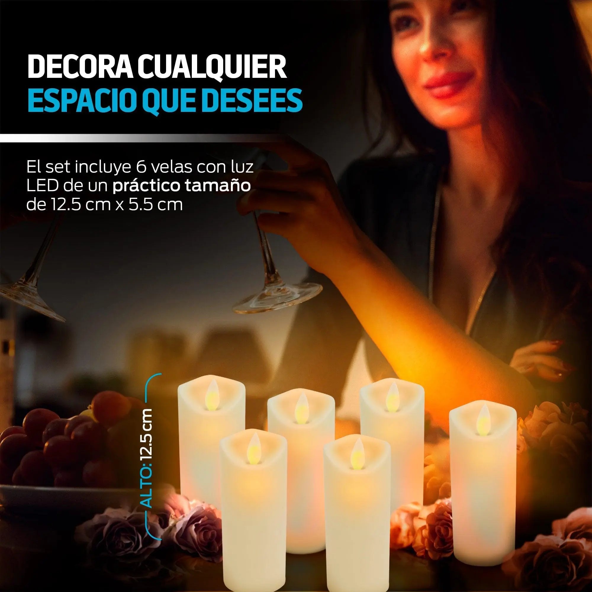 Set de 6 Velas LED con Efecto de Flama y Pilas AA
