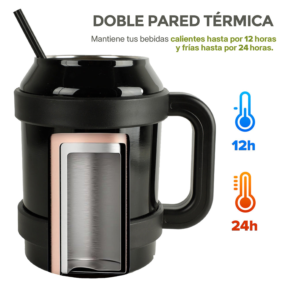 Termo de Acero Inoxidable 1.5 L con Popote y Asa HIKEO