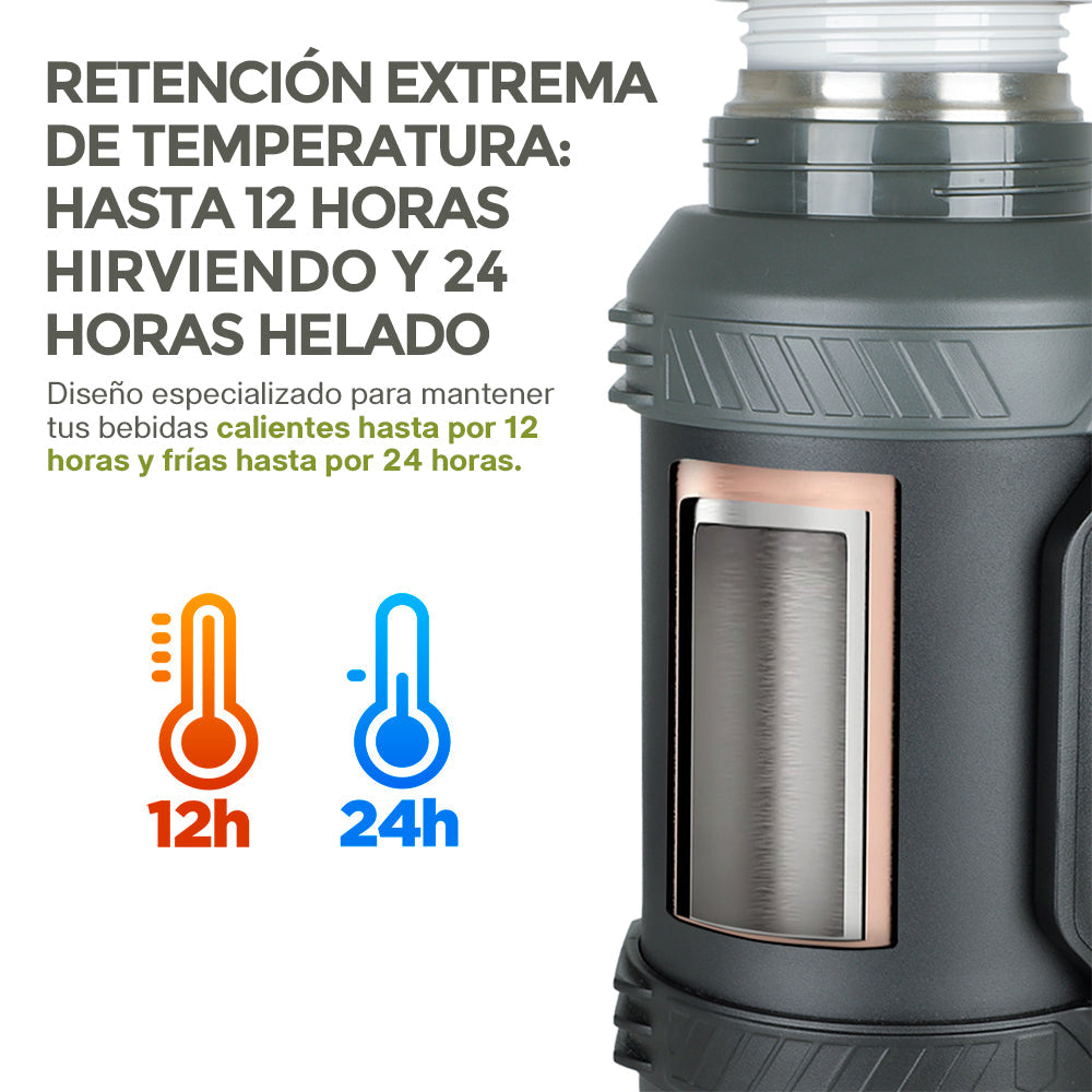 Termo de Acero Inoxidable 1.6 L con Taza y Correa HIKEO