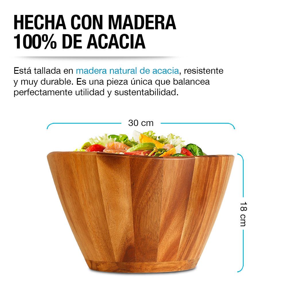 Ensaladera de madera de acacia 5.5 L con 2 palas