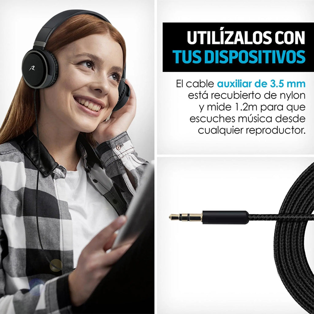 Audífonos alámbricos de diadema 3.5 mm con micrófono