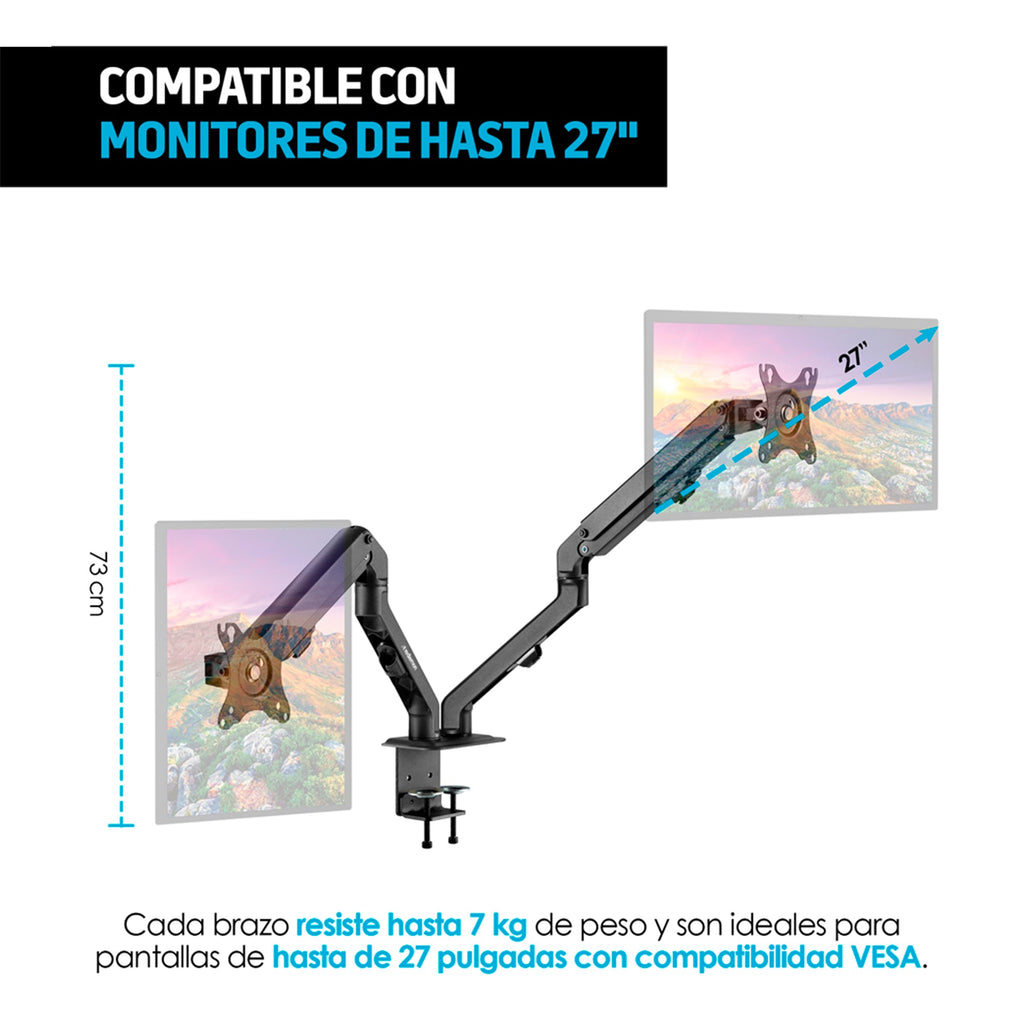 Soporte Articulado para 2 Monitores de 17 a 27 Pulgadas