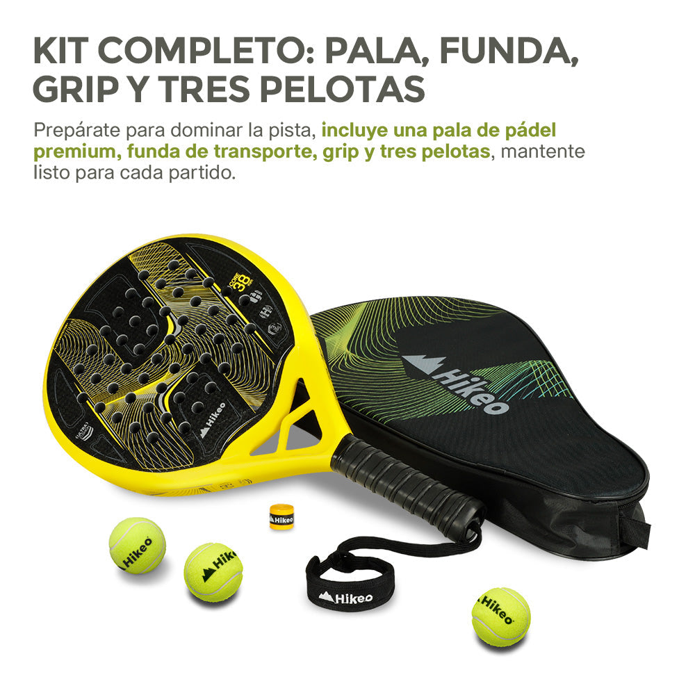 Pala de Pádel Premium con Funda, Pelotas y Grip, Raqueta para todos los Niveles