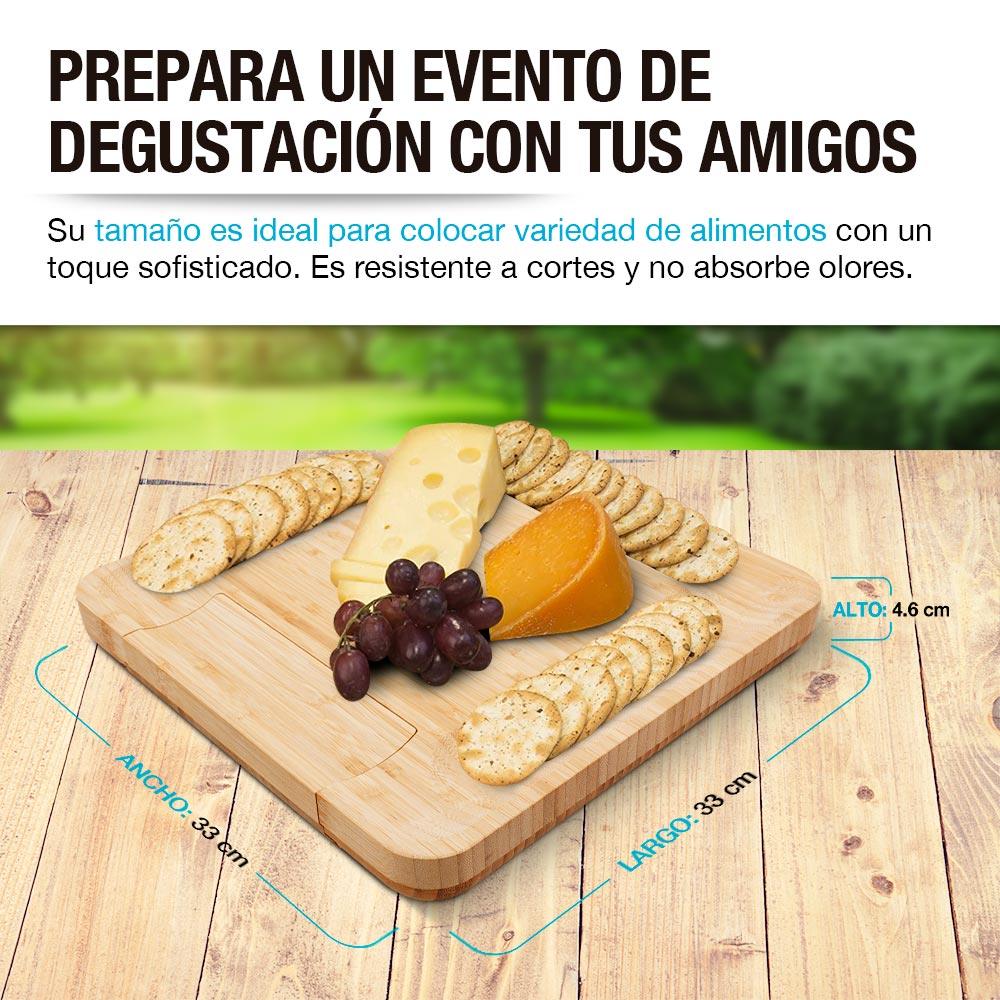Tabla de bambú para quesos con 4 utensilios