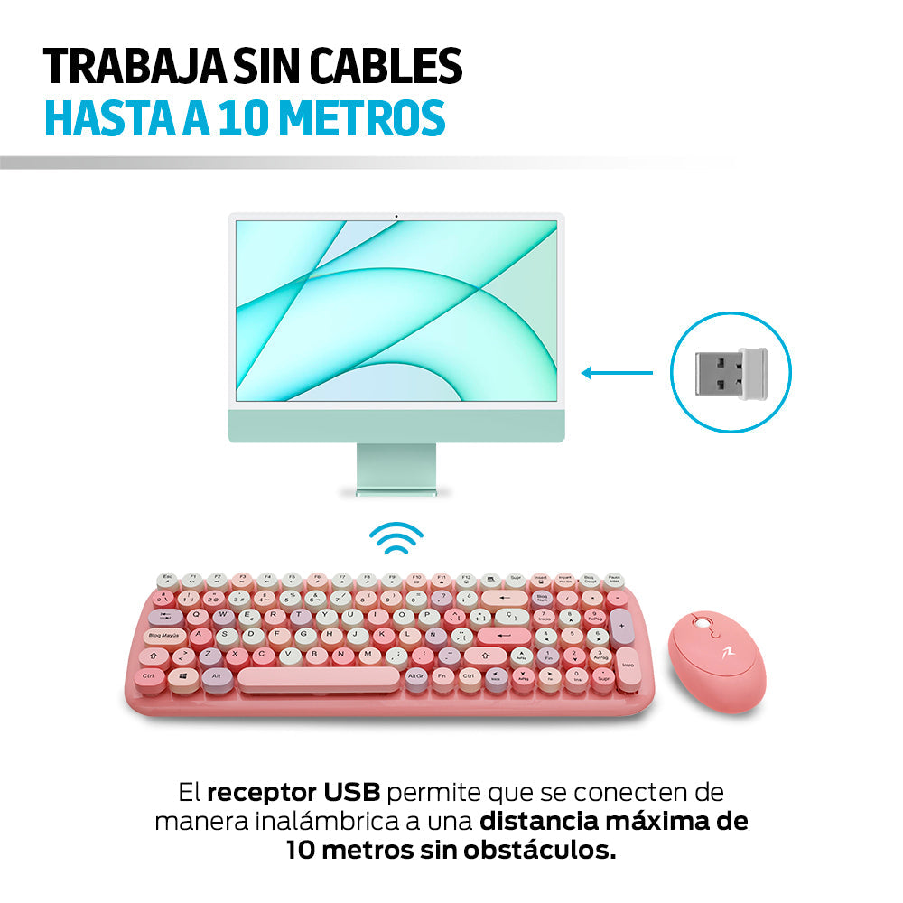 Teclado y Mouse Inalámbrico Retro 2.4 GHz con USB