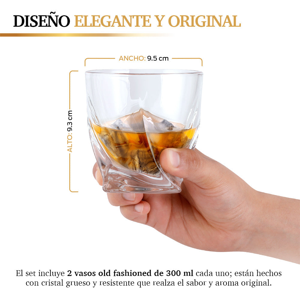Set para Whisky con 2 Vasos, 8 Piedras y Caja de Madera