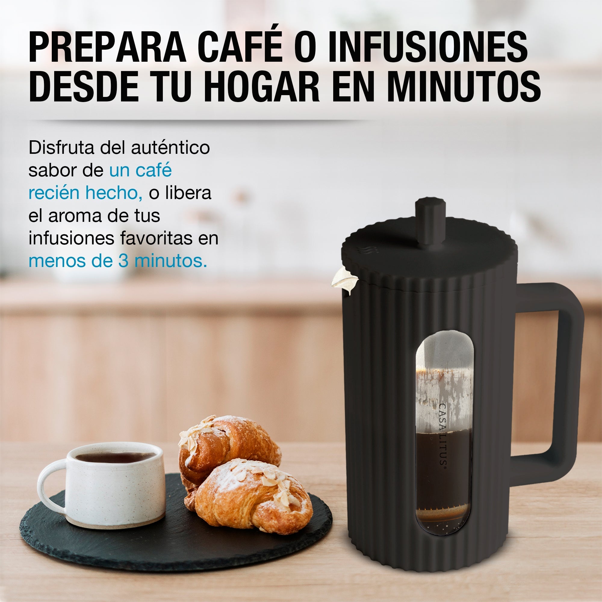 Prensa Francesa de Vidrio Ondulado de 1 L para Café y Té
