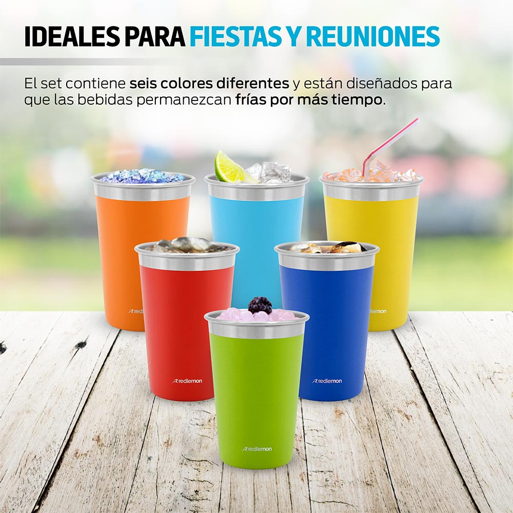 Set de 6 Vasos de Acero Inoxidable de 470 ml