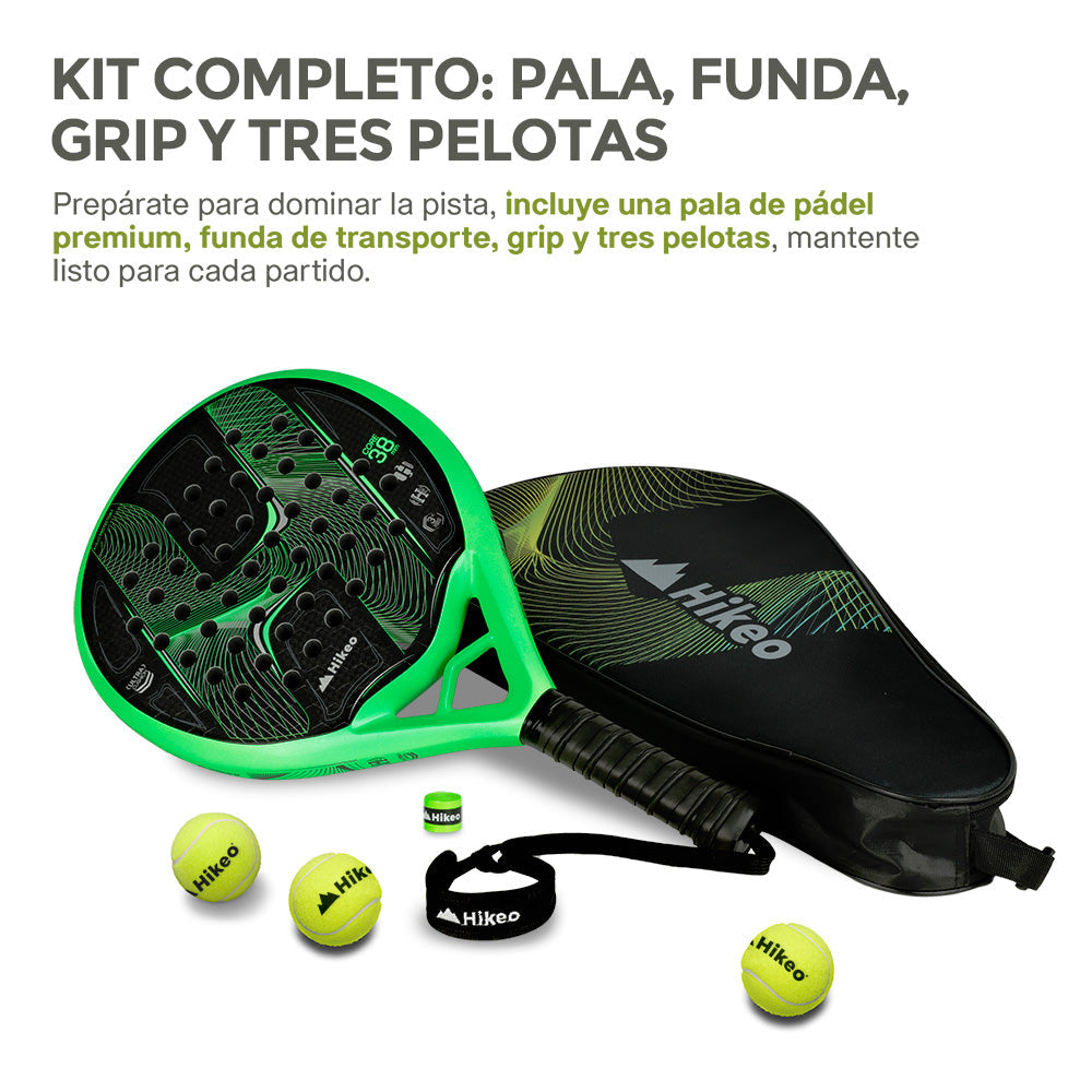 Pala de Pádel Premium con Funda, Pelotas y Grip, Raqueta para todos los Niveles