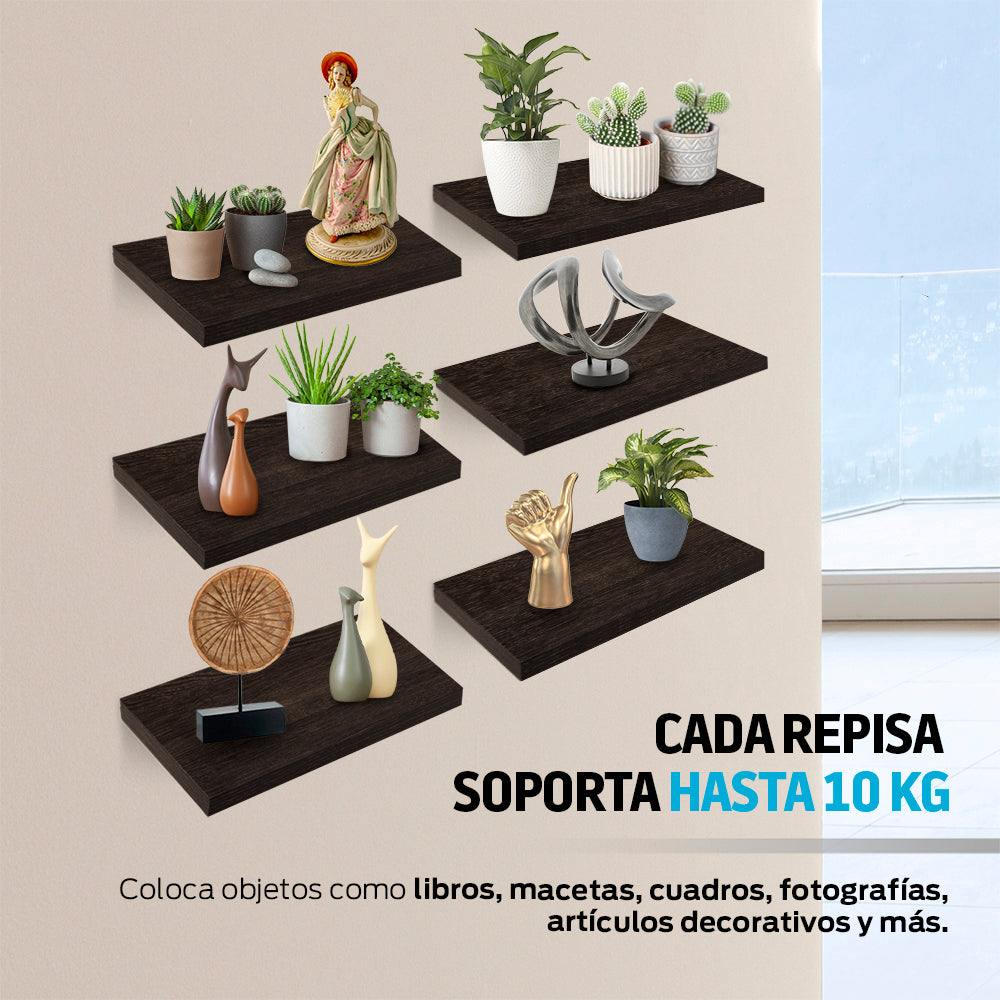 Set de 6 Repisas Flotantes de MDF de 30 x 15 cm