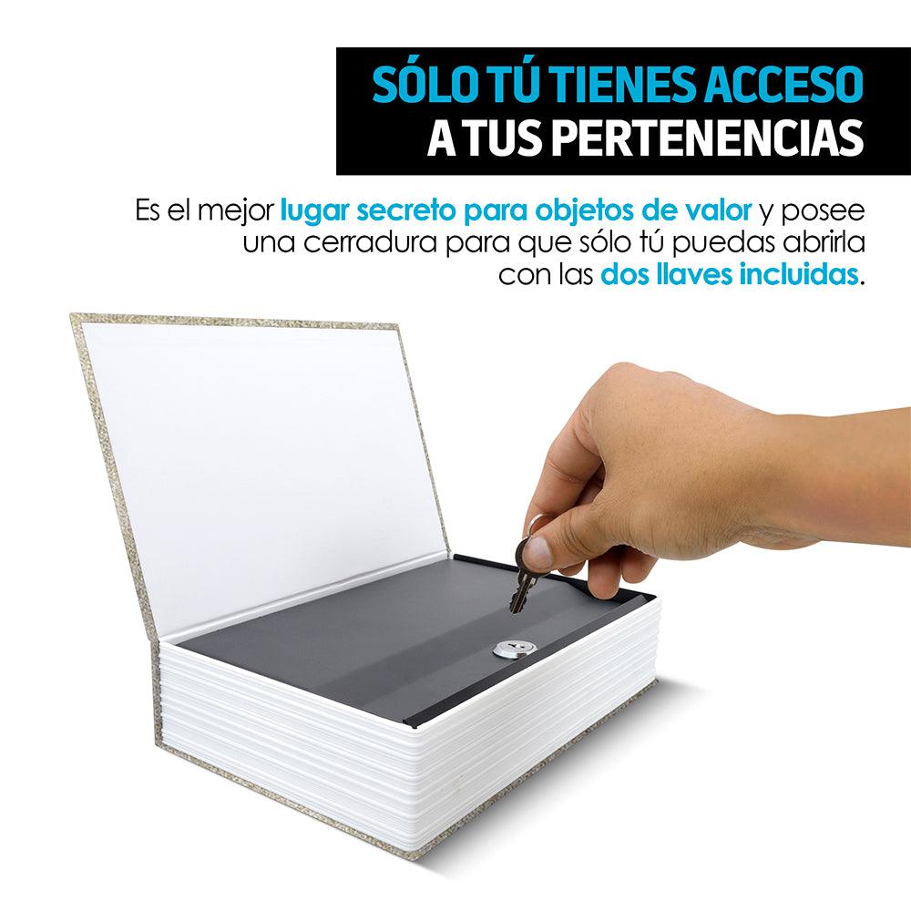 Caja de seguridad tipo libro con cerradura y 2 llaves
