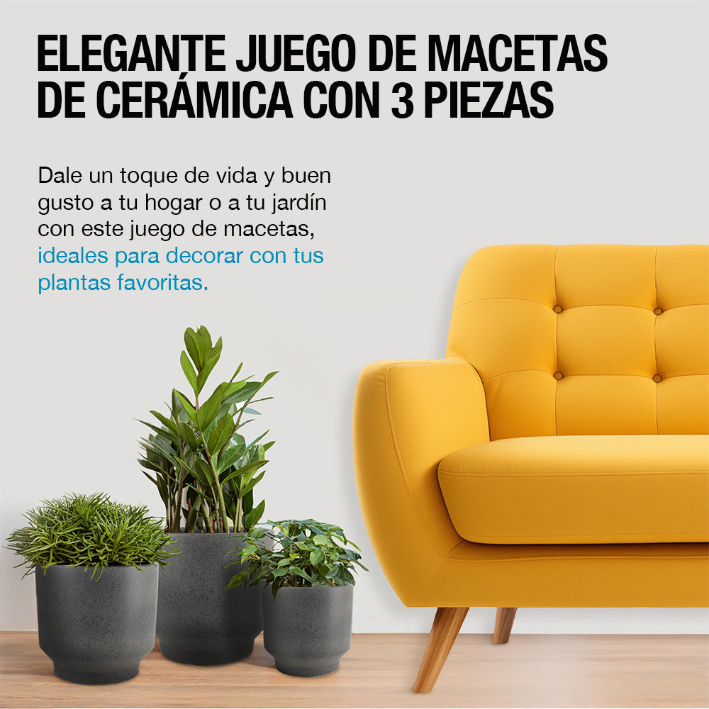 Macetas de Cerámica Grandes para Exteriores e Interiores 3 Pz.