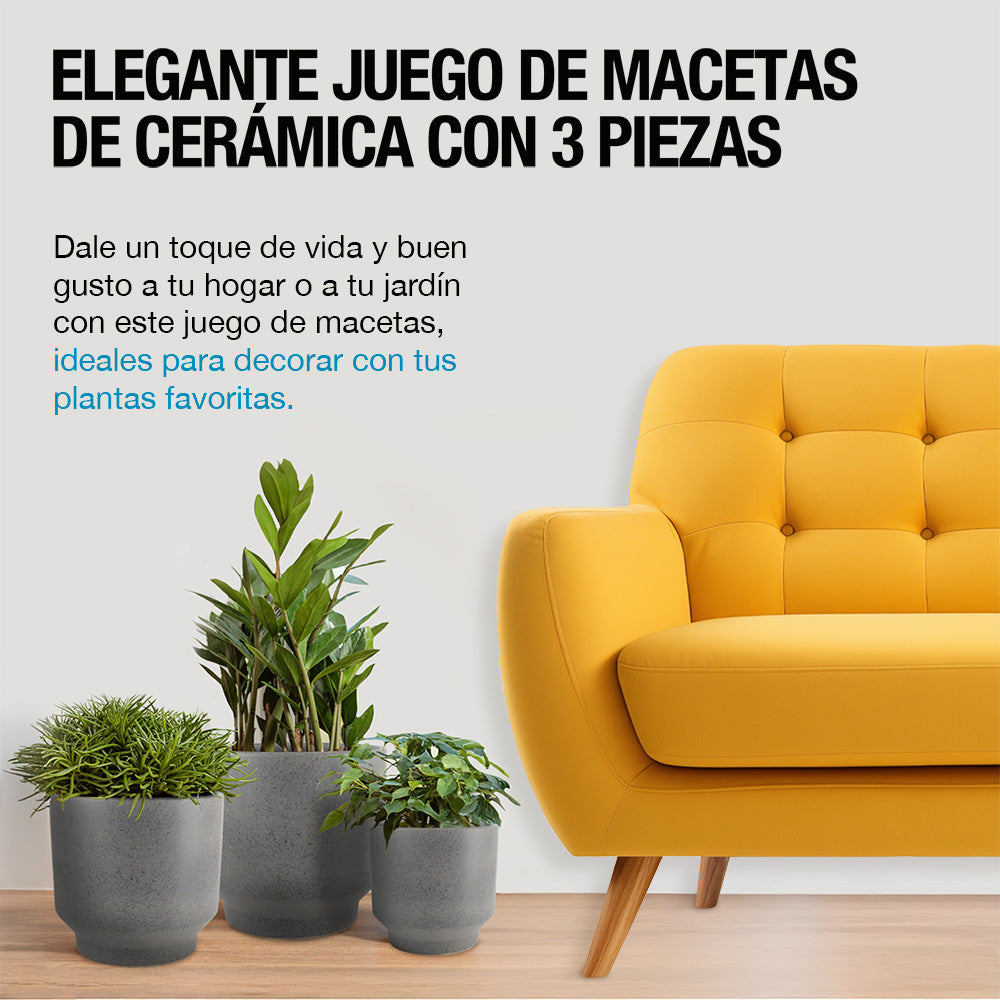 Macetas de Cerámica Grandes para Exteriores e Interiores 3 Pz.