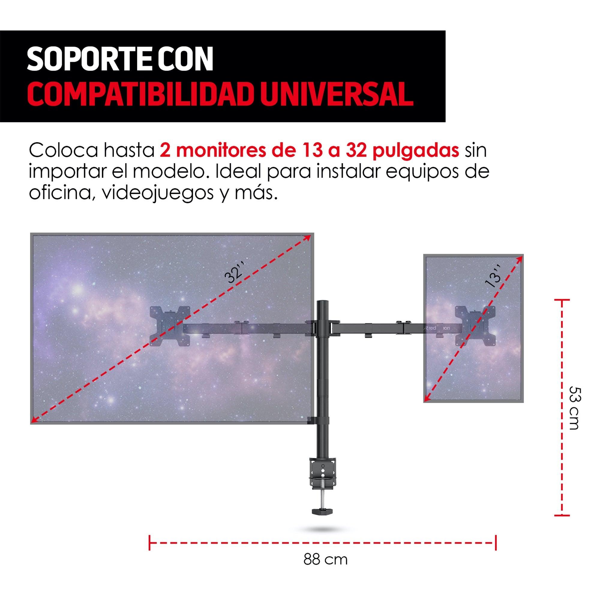 Soporte para 2 Monitores de 13” a 32” con Base para Escritorio