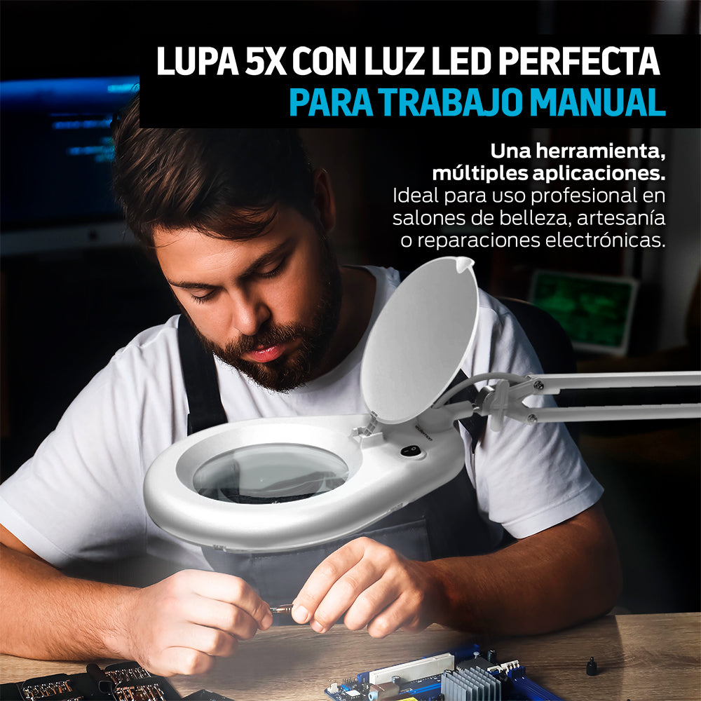 Lupa con Luz LED 5x para Escritorio con Brazo Articulado