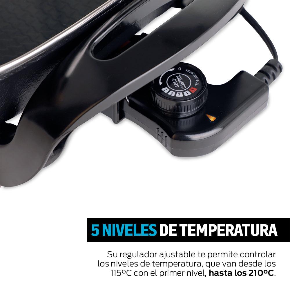Sartén Eléctrico Antiadherente 4.5 L con Tapa de Vidrio