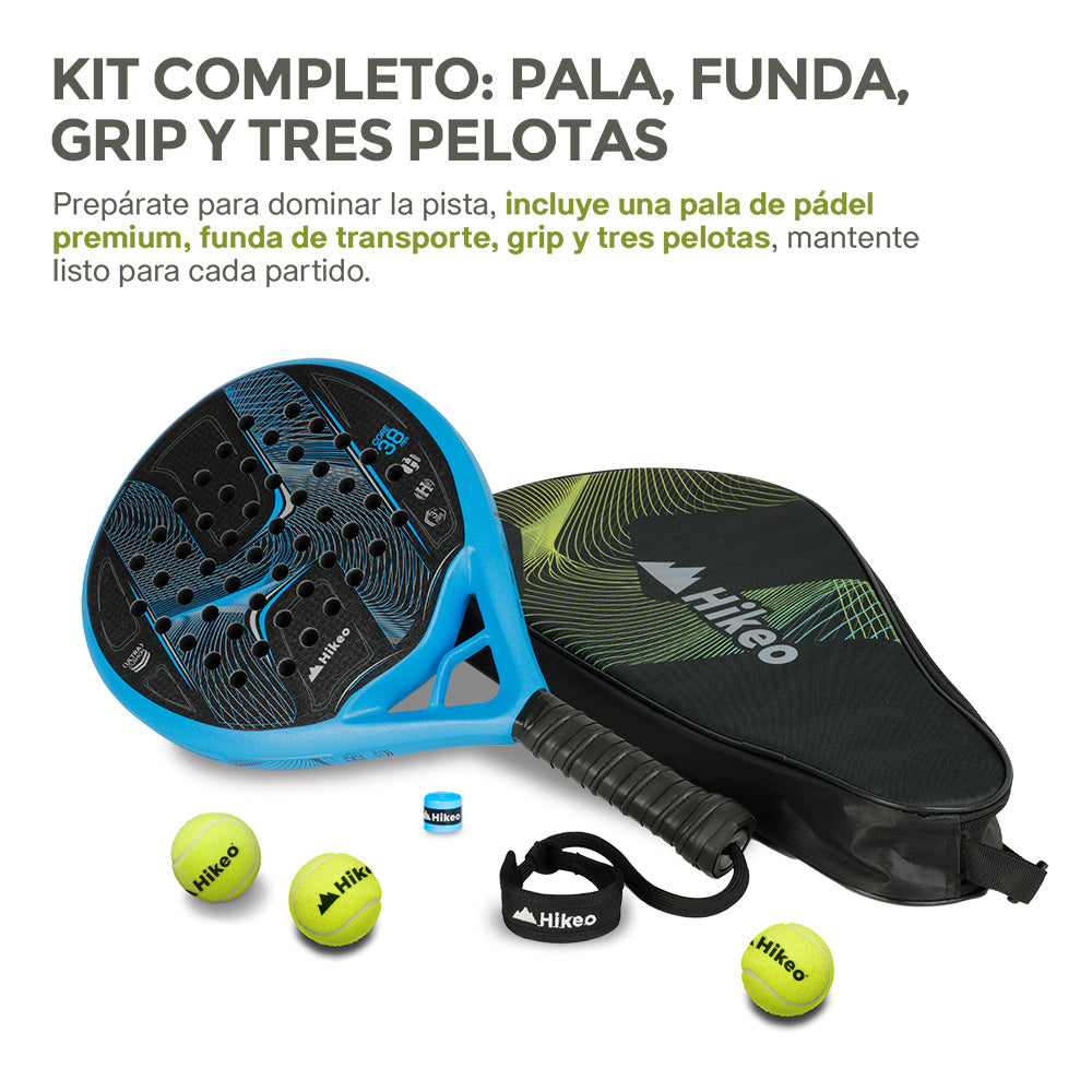 Pala de Pádel Premium con Funda, Pelotas y Grip, Raqueta para todos los Niveles