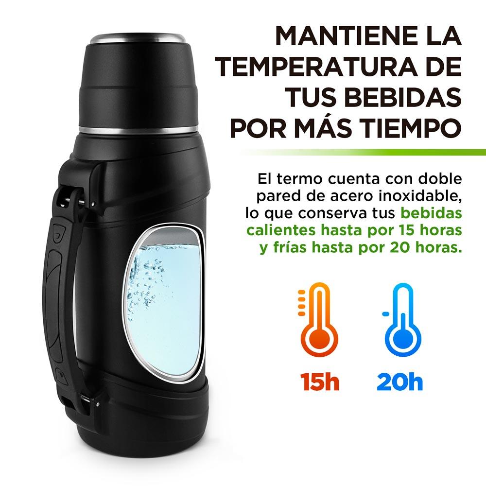 Termo de Acero Inoxidable 2 L con 2 Tazas y Correa HIKEO