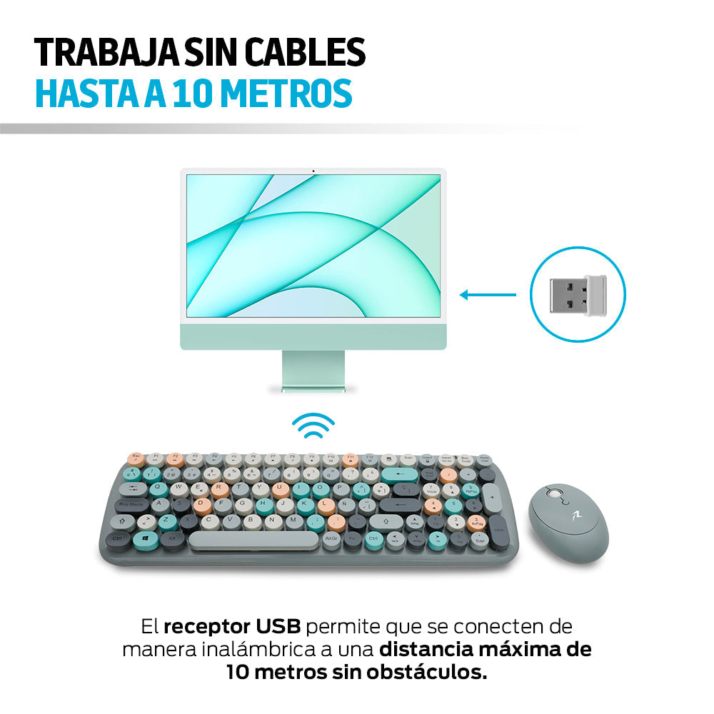 Teclado y Mouse Inalámbrico Retro 2.4 GHz con USB