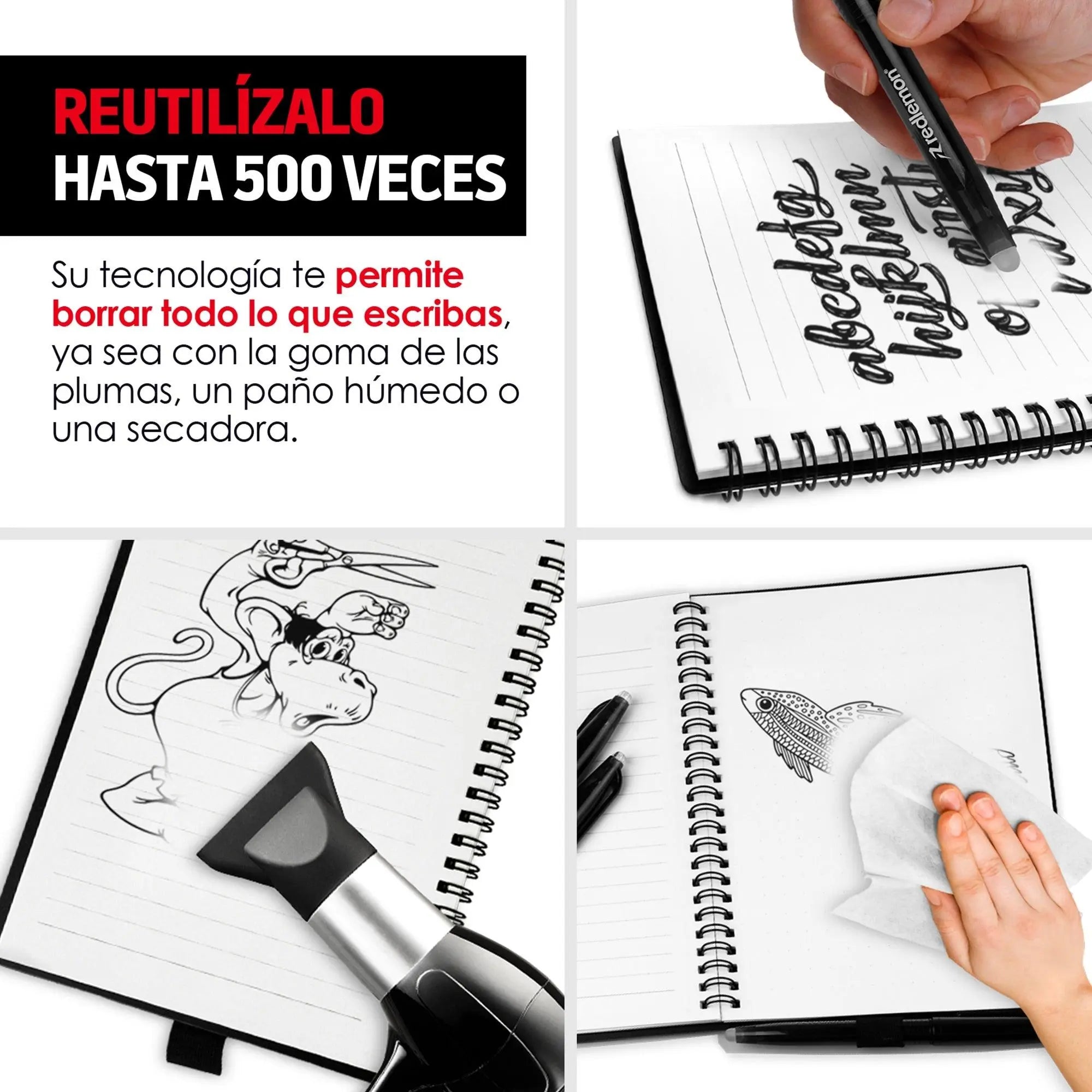 Libreta Reutilizable de 50 Hojas con 3 Plumas Borrables