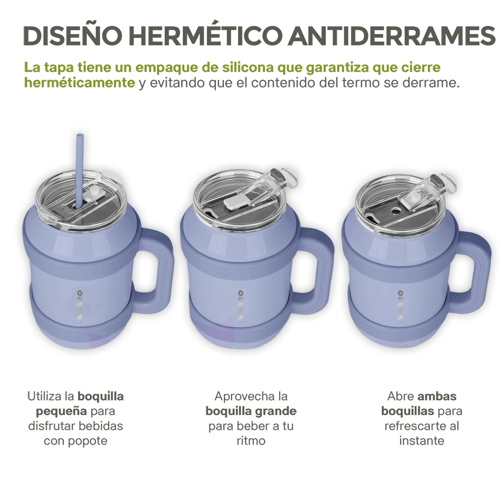 Termo de Acero Inoxidable 1.5 L con Popote y Asa HIKEO