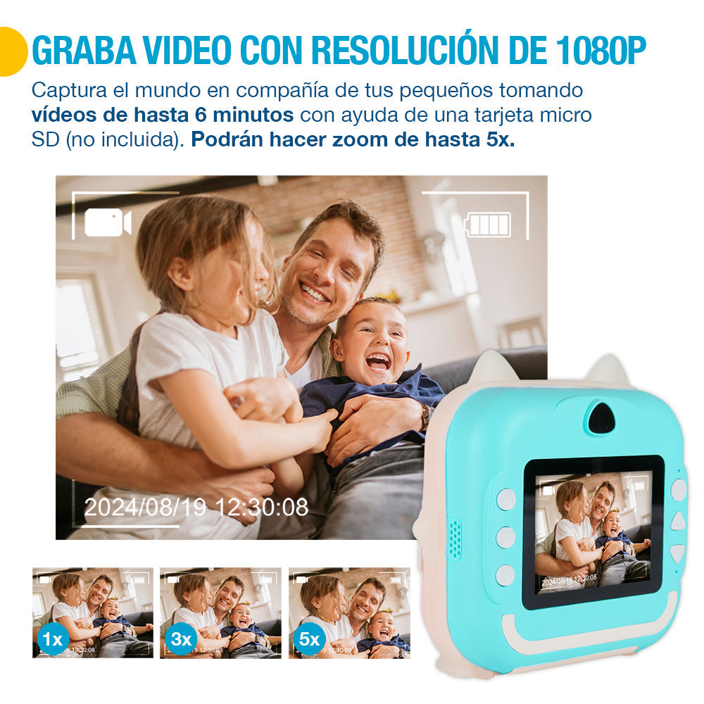Cámara Fotográfica Digital para Niños con Impresión Instantánea de Fotos