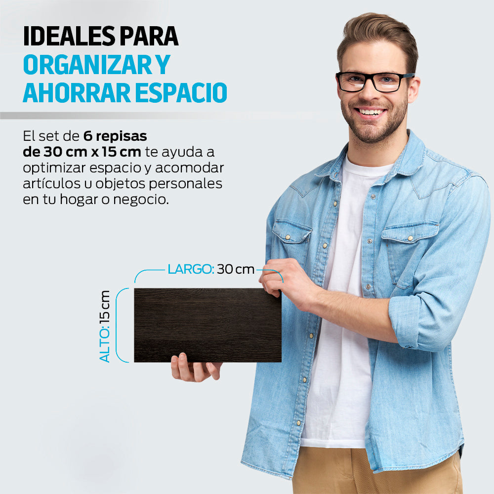Set de 6 Repisas Flotantes de MDF de 30 x 15 cm