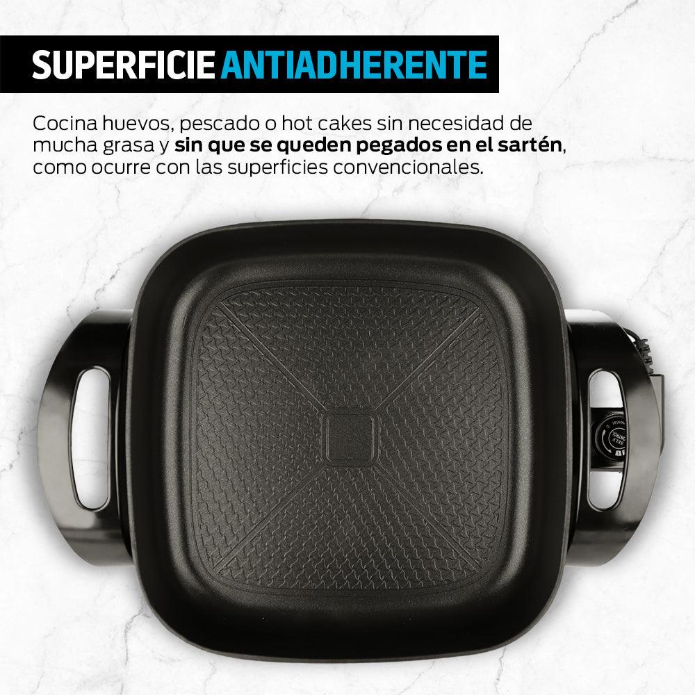 Sartén Eléctrico Antiadherente 4.5 L con Tapa de Vidrio