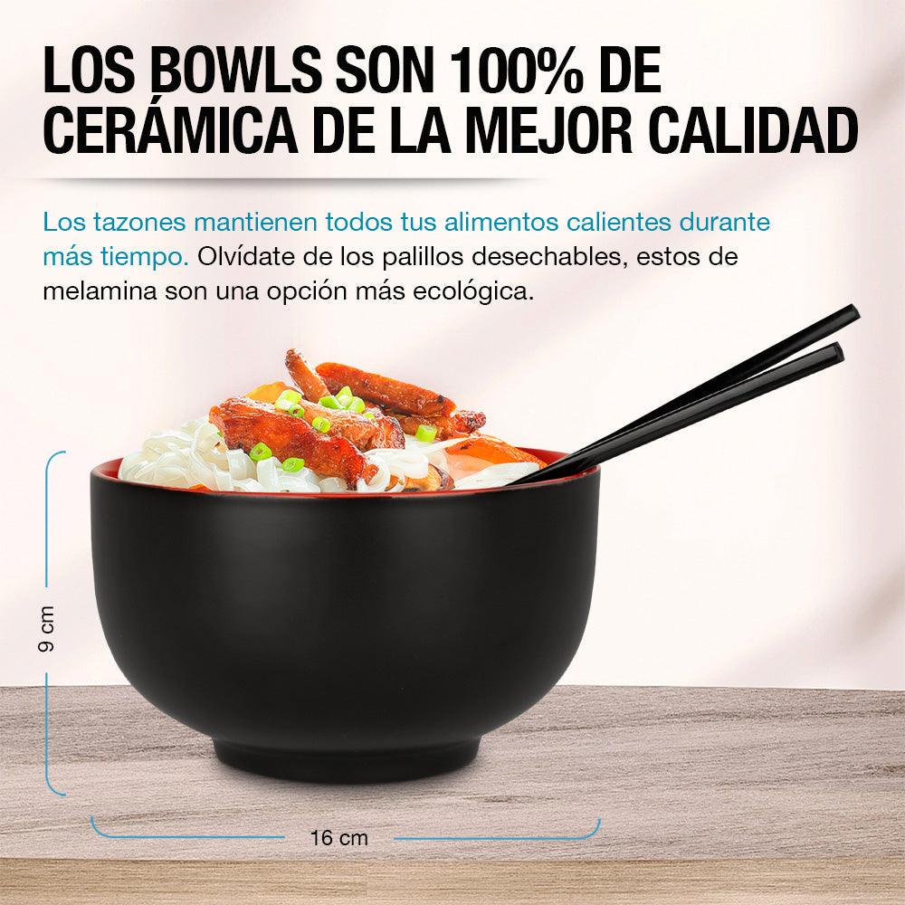 Set de 4 Bowls de Cerámica de 1 L con Palillos Casa Litus