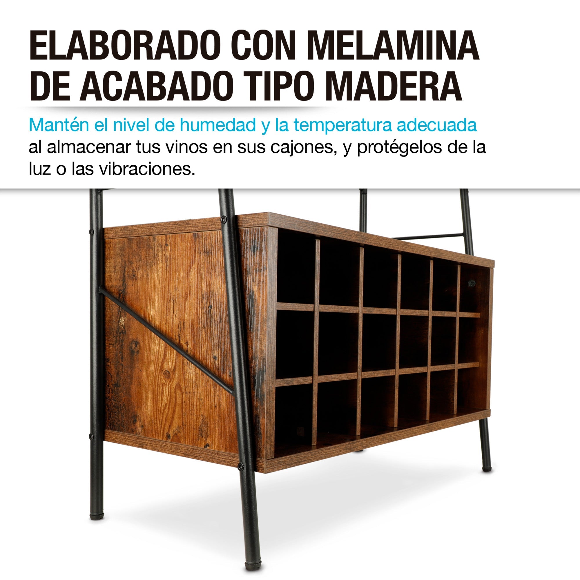 Cava de Vino tipo Cantina Mueble Organizador para 18 Botellas y Copas