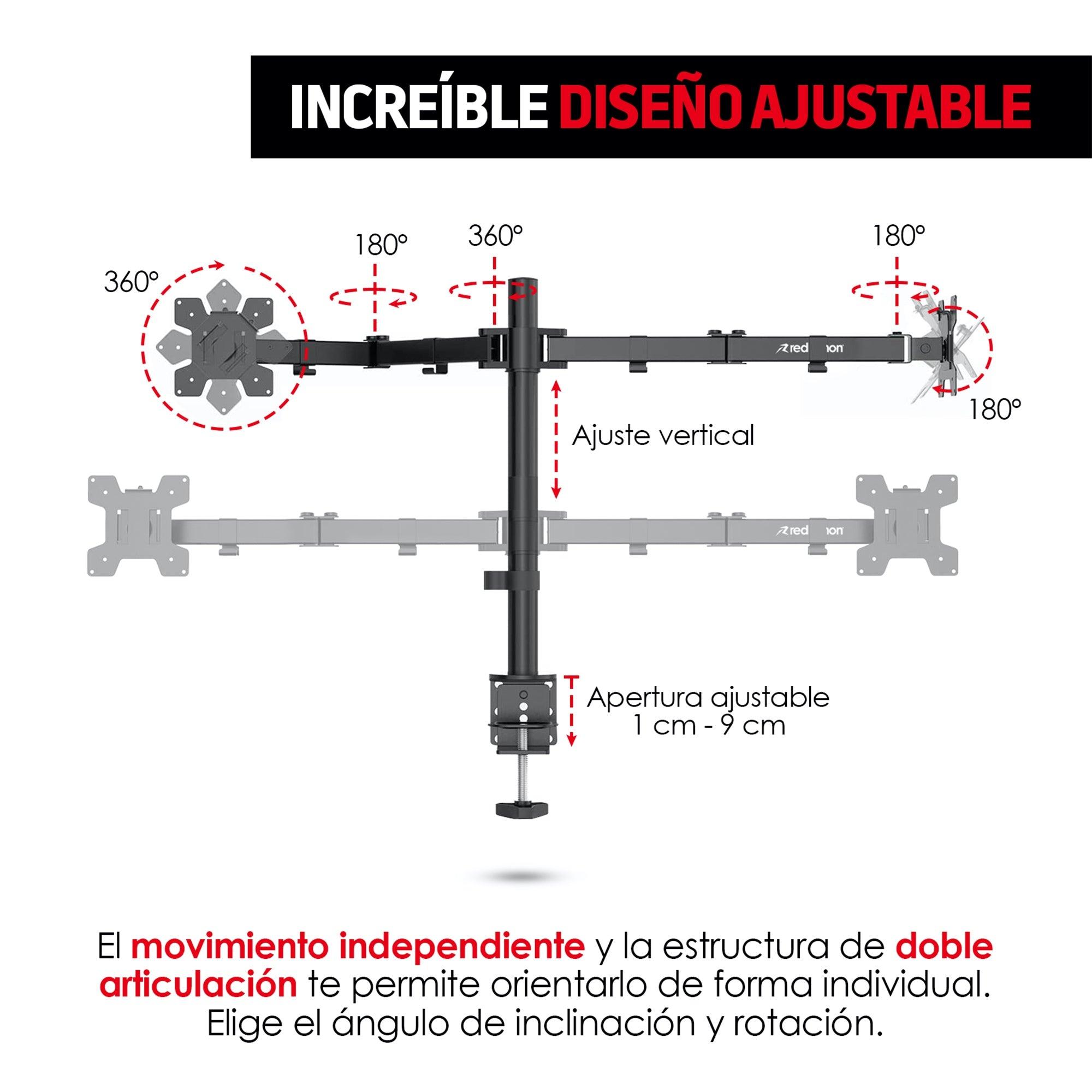 Soporte para 2 Monitores de 13” a 32” con Base para Escritorio