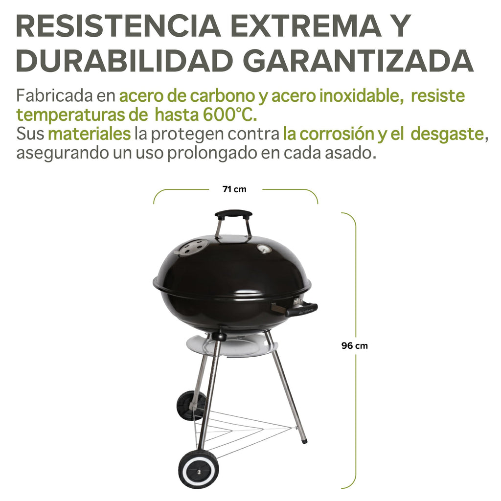 Asador de Carbón Portátil de 55 cm con Termómetro HIKEO
