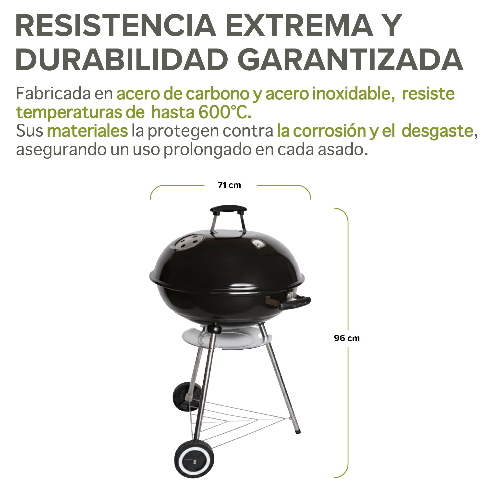 Asador de Carbón Portátil de 55 cm con Termómetro HIKEO
