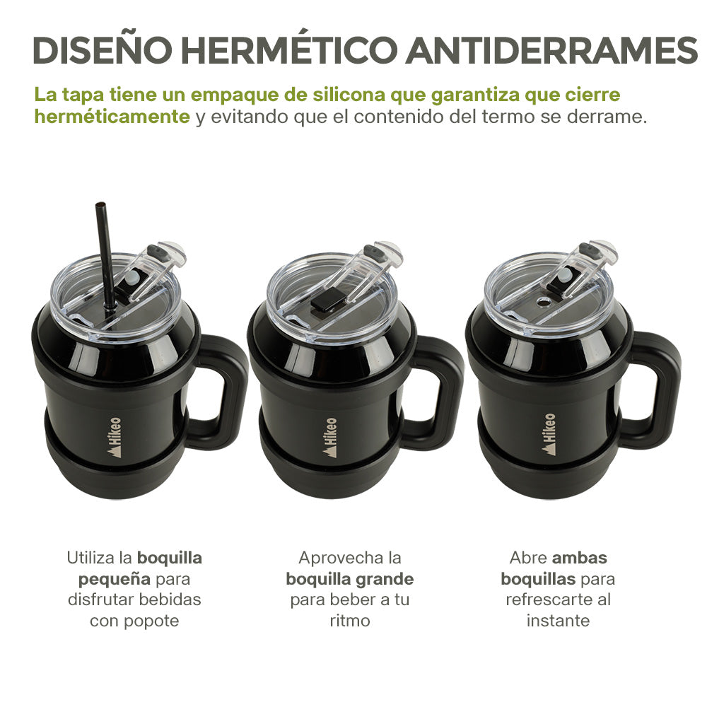 Termo de Acero Inoxidable 1.5 L con Popote y Asa HIKEO