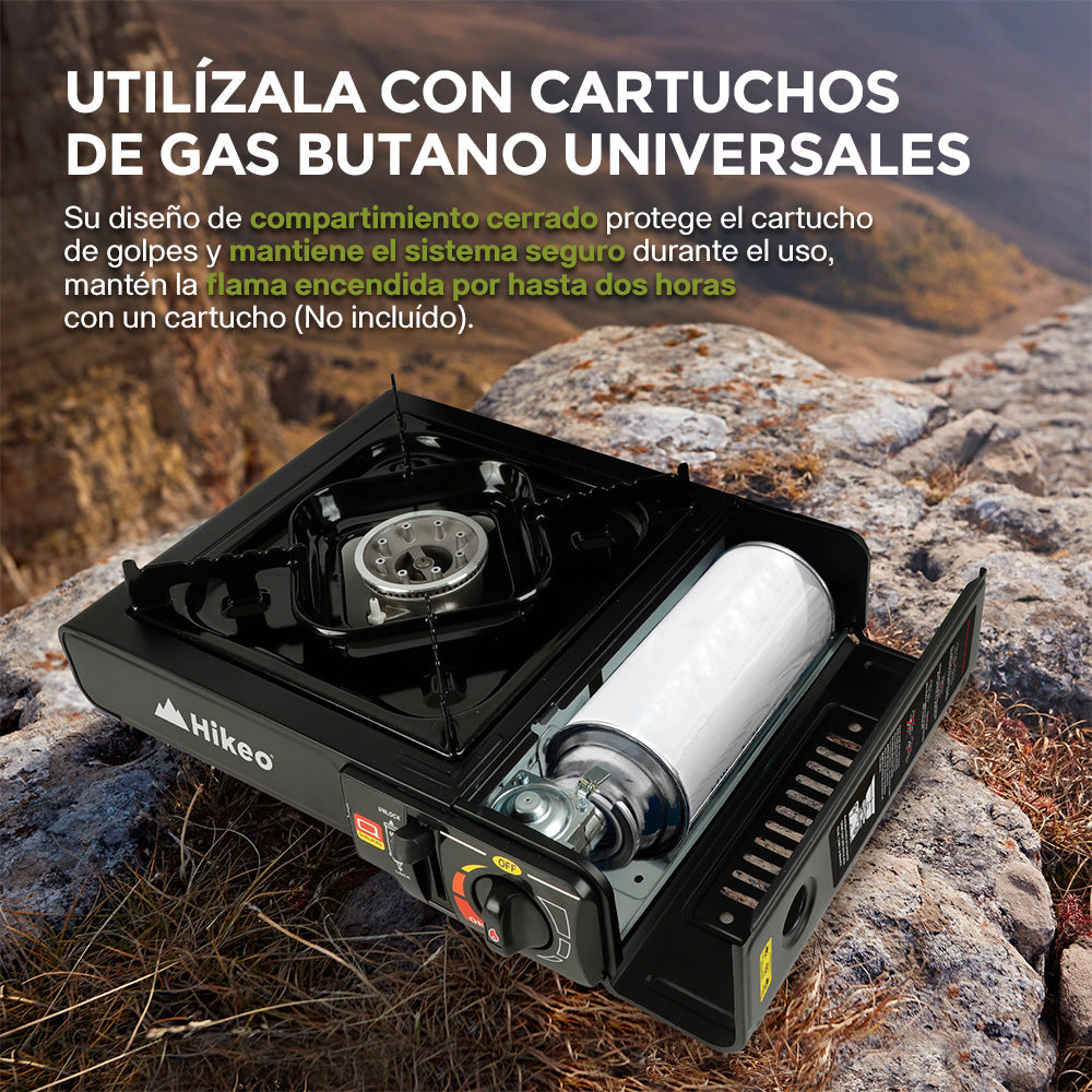 Parrilla de Gas Portátil para Camping para Cartuchos de Gas Butano con Estuche