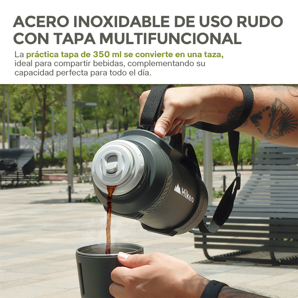 Termo de Acero Inoxidable 1.6 L con Taza y Correa HIKEO