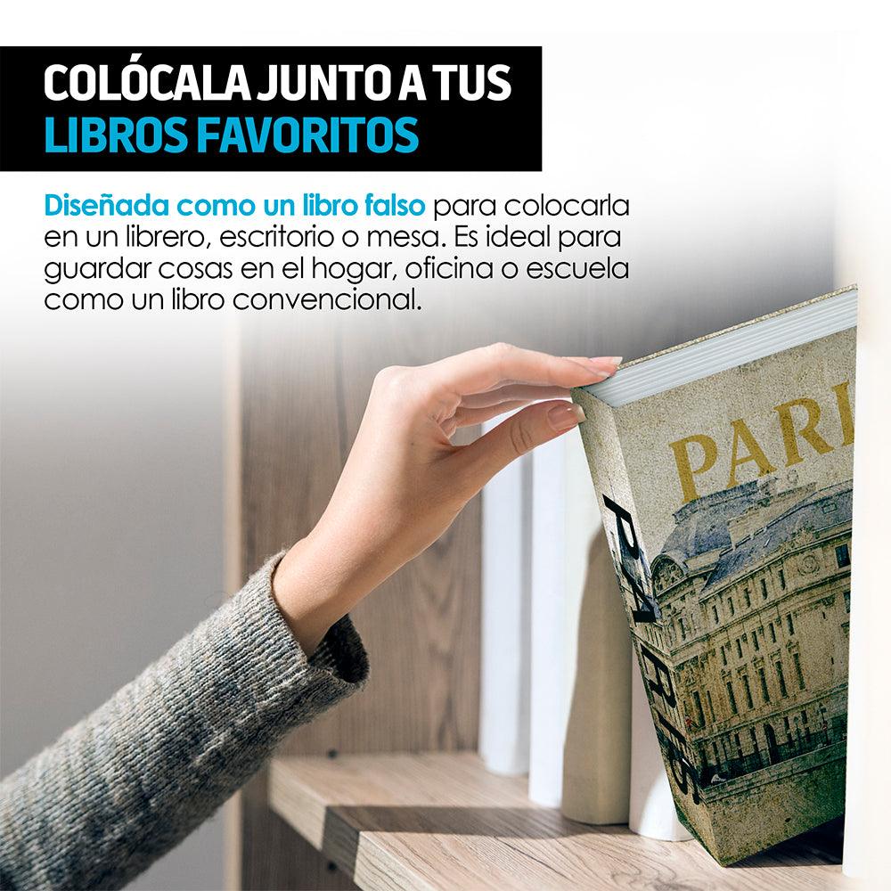 Caja de seguridad tipo libro con cerradura y 2 llaves