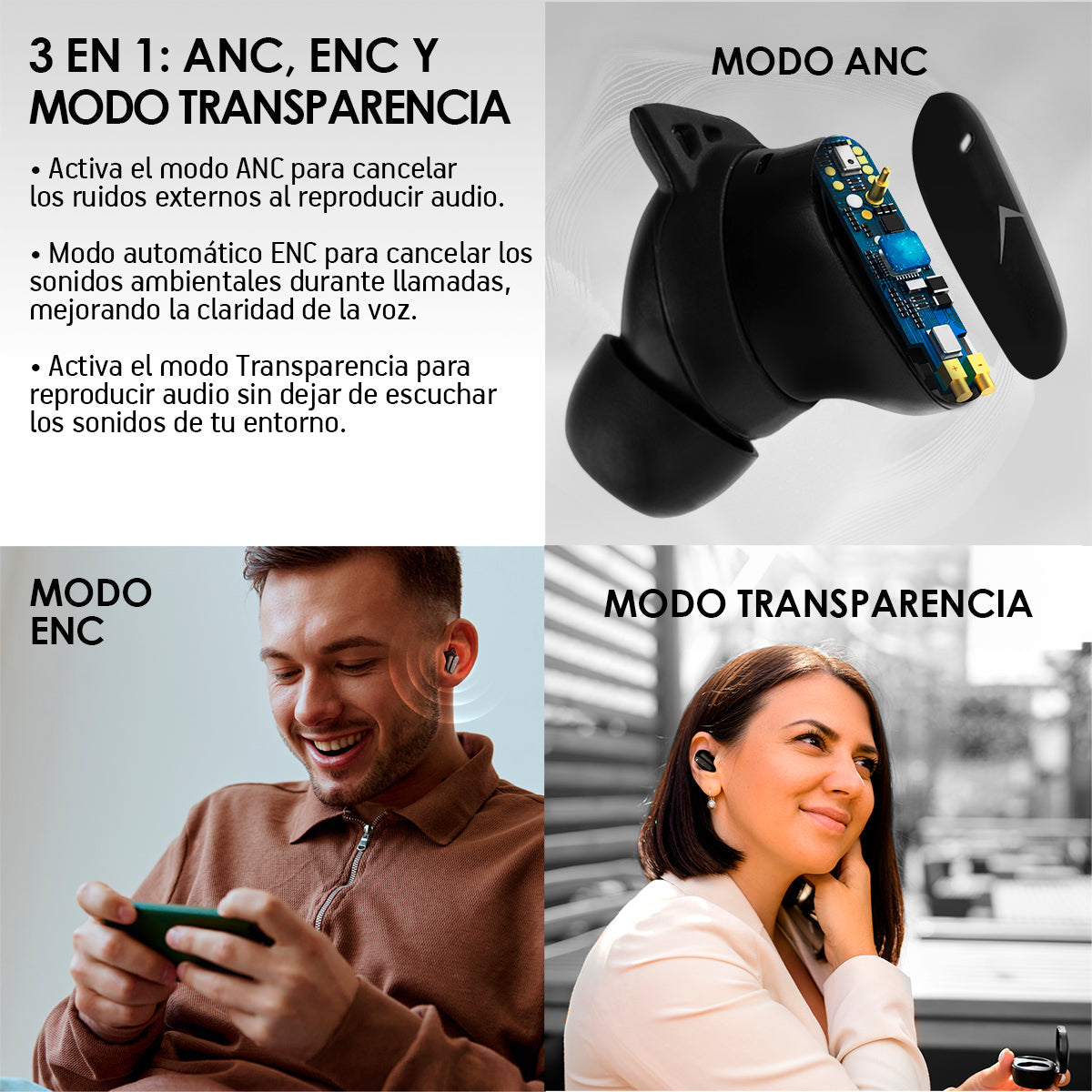 Audífonos Bluetooth con Cancelación de Ruido Activa Ultra HD IPX4 Sport