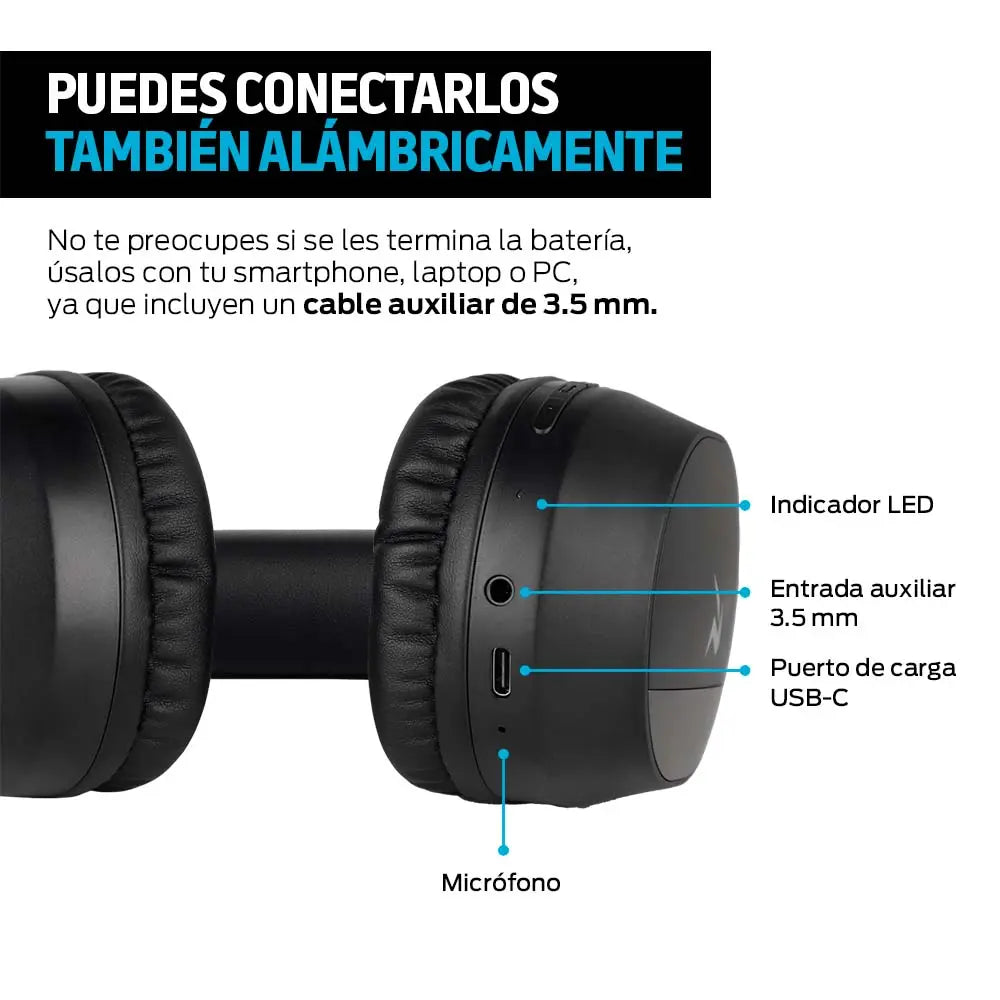 Audífonos Bluetooth 5.3 de diadema con hasta 50 h