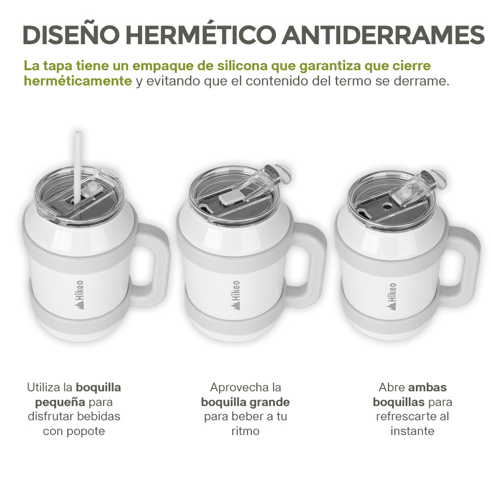 Termo de Acero Inoxidable 1.5 L con Popote y Asa HIKEO