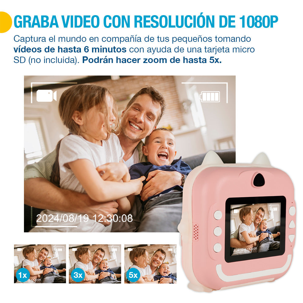 Cámara Fotográfica Digital para Niños con Impresión Instantánea de Fotos