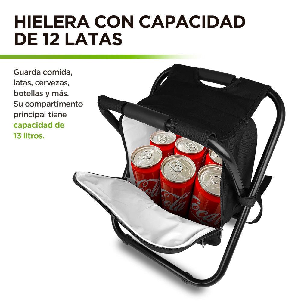 Silla Plegable Portátil tipo Mochila con Hielera de 13 Litros Banco para Pesca Hikeo